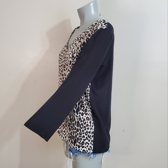 𝅺Club Monaco Silk Leopard Print Raglan V Neck 3/4 Length Sleeve Blouse Size S - Picture 7 of 10